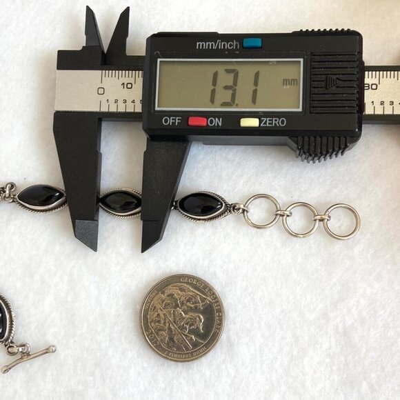 Sterling Silver Southwest Style Marquise Black Onyx Link Bracelet 6"-6.75" - Picture 16 of 16